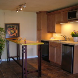Custom handmade table in unfinished basement remodel