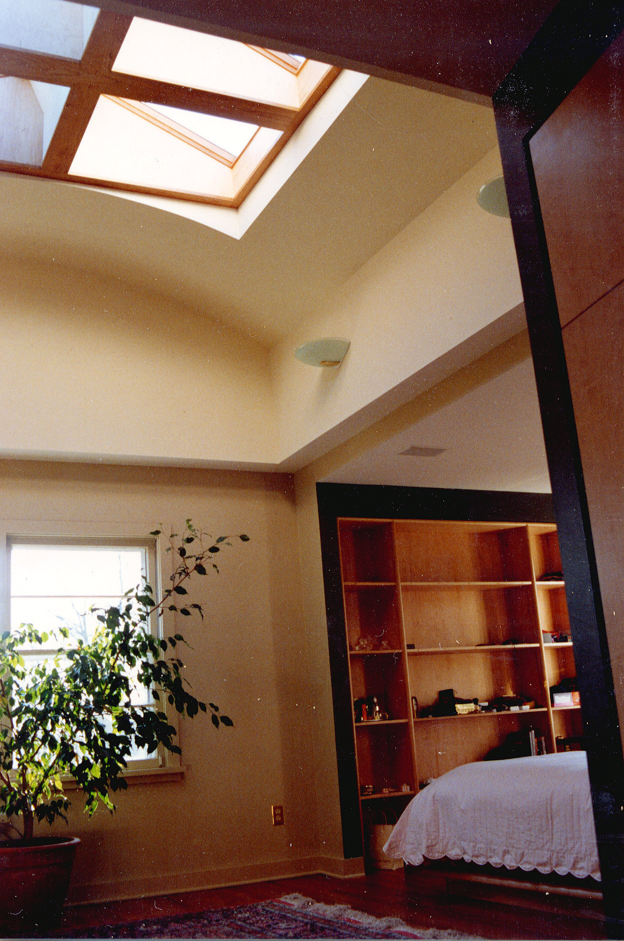 bedroom remodel sky light shelving