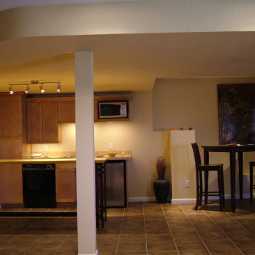 Hulsizer unfinished basement kitchenette living room rec room
